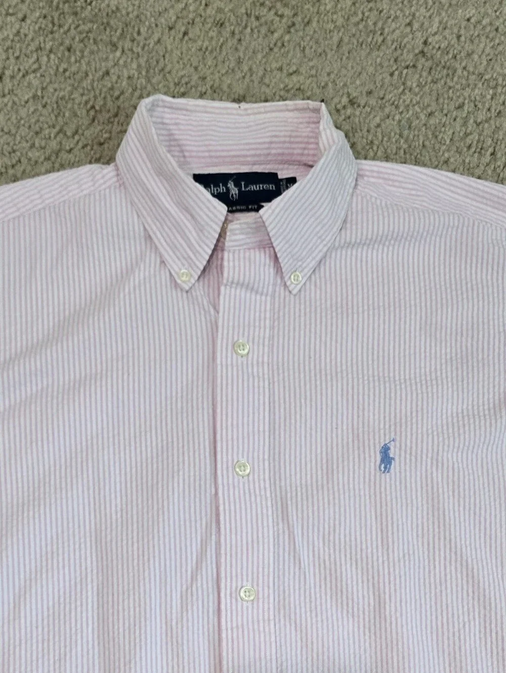 Men's Polo Ralph Lauren Shirt Long Sleeve Button Down Seersucker Size Medium